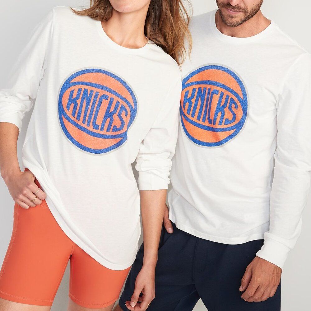 Old Navy White and Orange Long Sleeve Tee